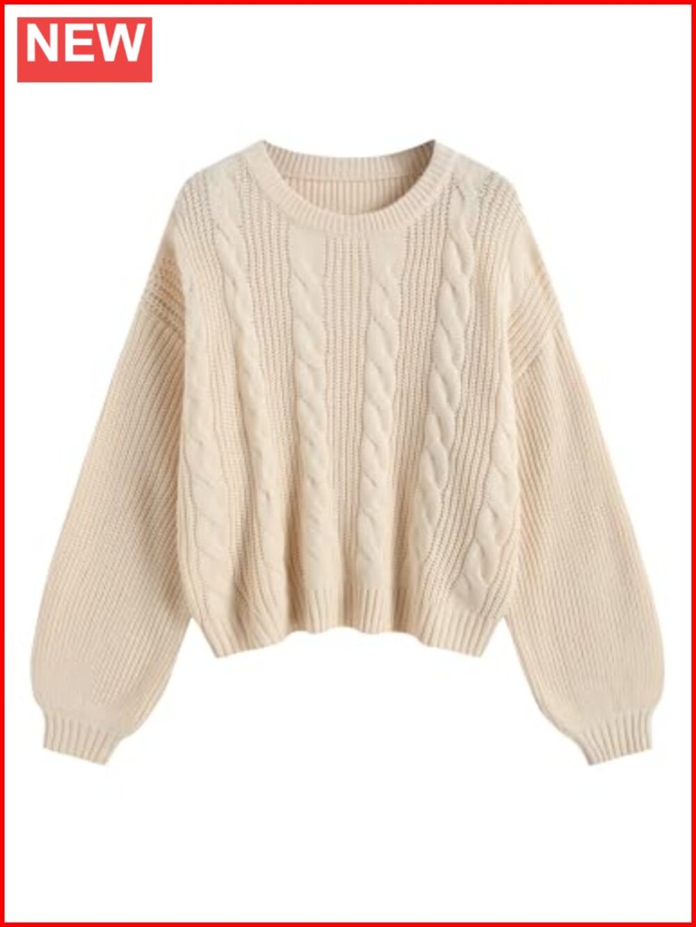 Cable Knit Sweater Oversized Lantern Sleeve Pullover Top
